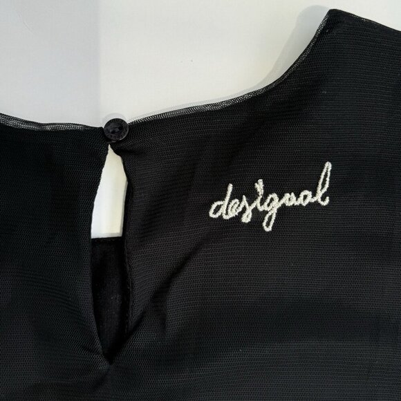 Desigual women's Top Sheer Embellished Rhinestones Floral Black Small - Picture 14 of 16